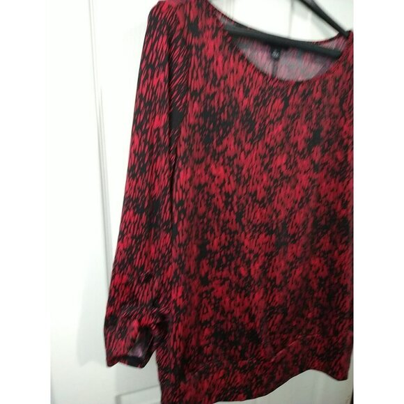 $ AB Studio Red Black Round Neck 3/4 Tab Sleeves Blouse Size XL - Picture 2 of 10